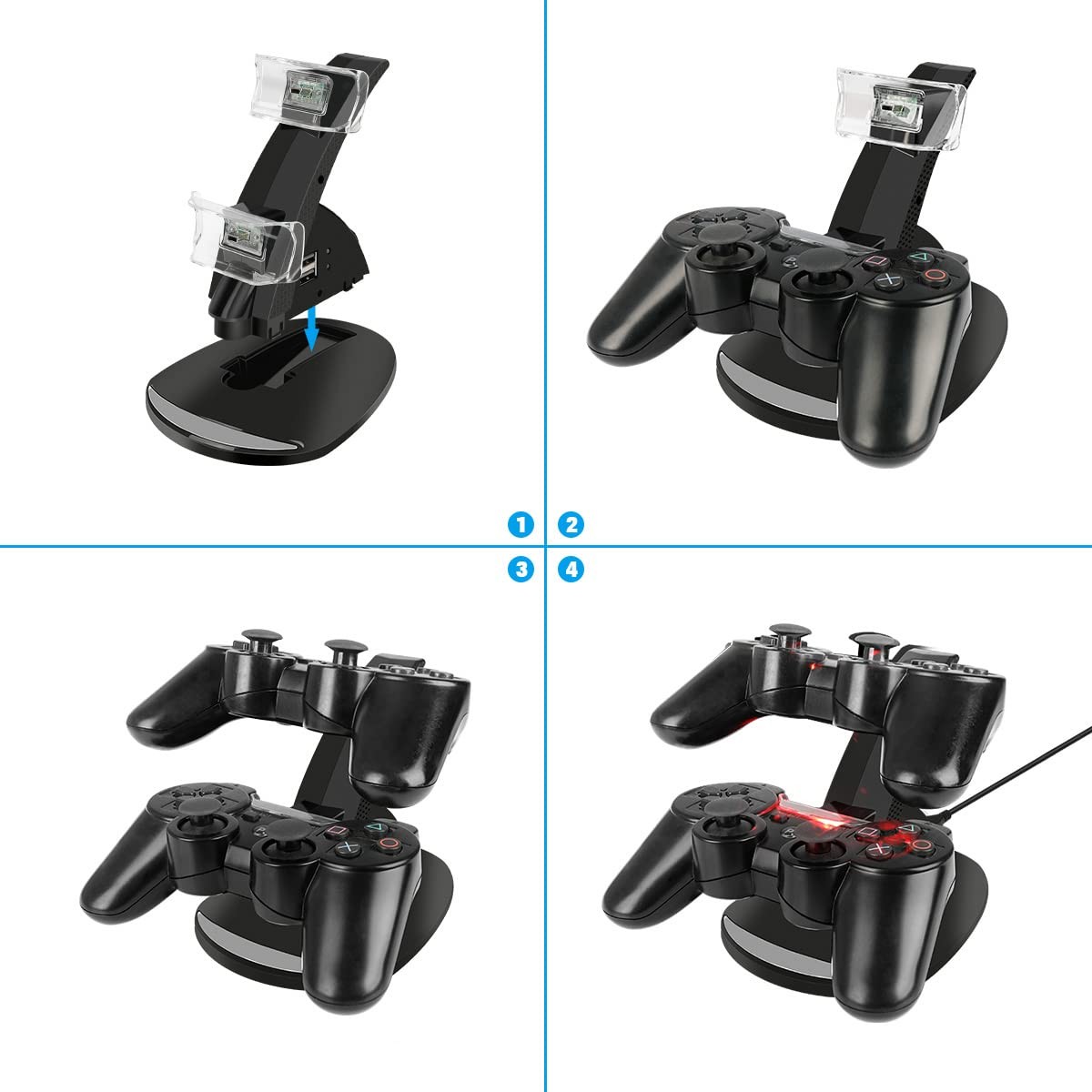 VSEER PS3 Controller Charger, Dual Console Charger Charging Docking Station S...