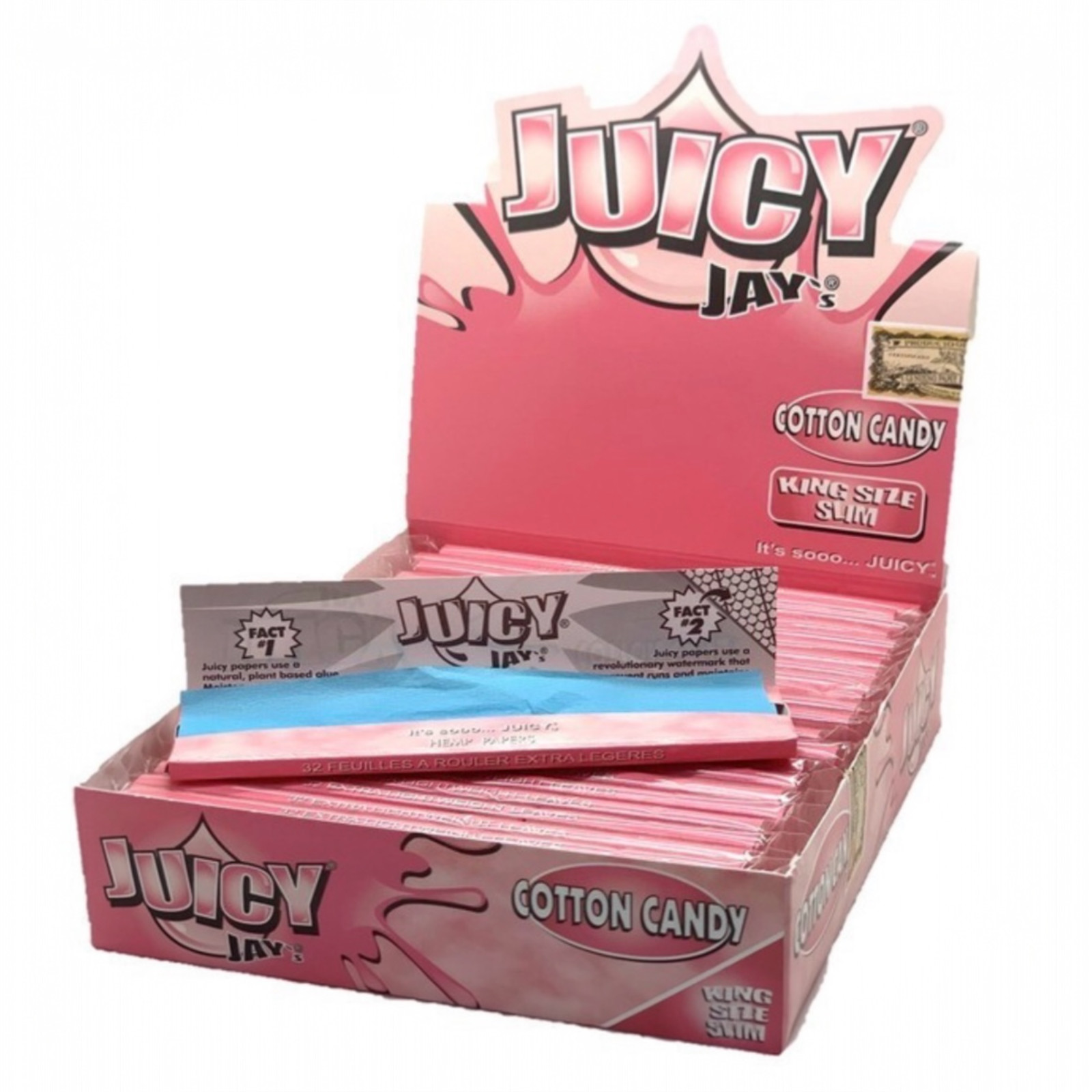 24 Pack Juicy Jay’s Cotton Candy King Size Slim Rolling Papers Display Box