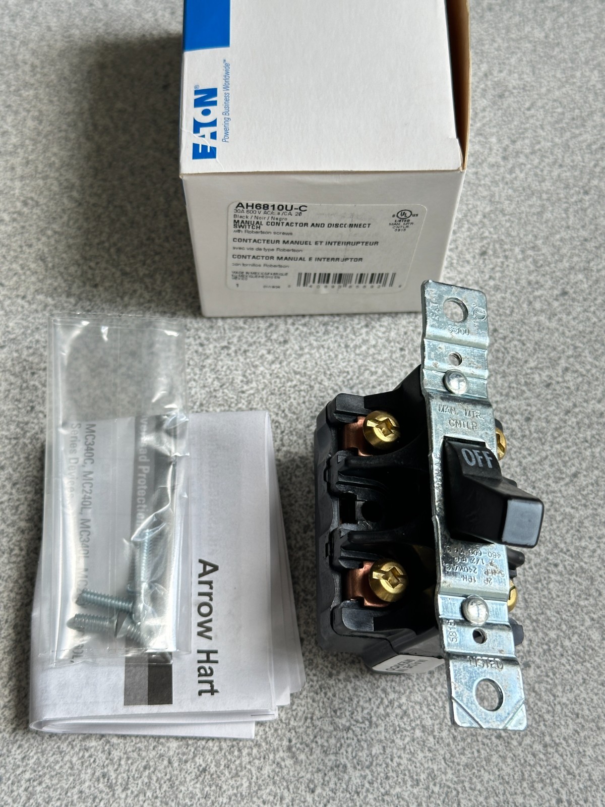 NEW EATON Arrow-Hart AH6810U-C Manual Motor Controller Switch, 30A, 600V, 2 Pole