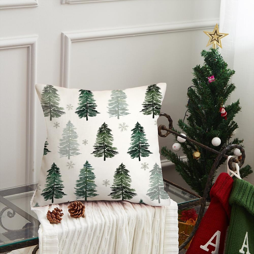 Christmas Pillow Cover 18X18 Inch Christmas Tree Snowflake Decoration Holiday Fa