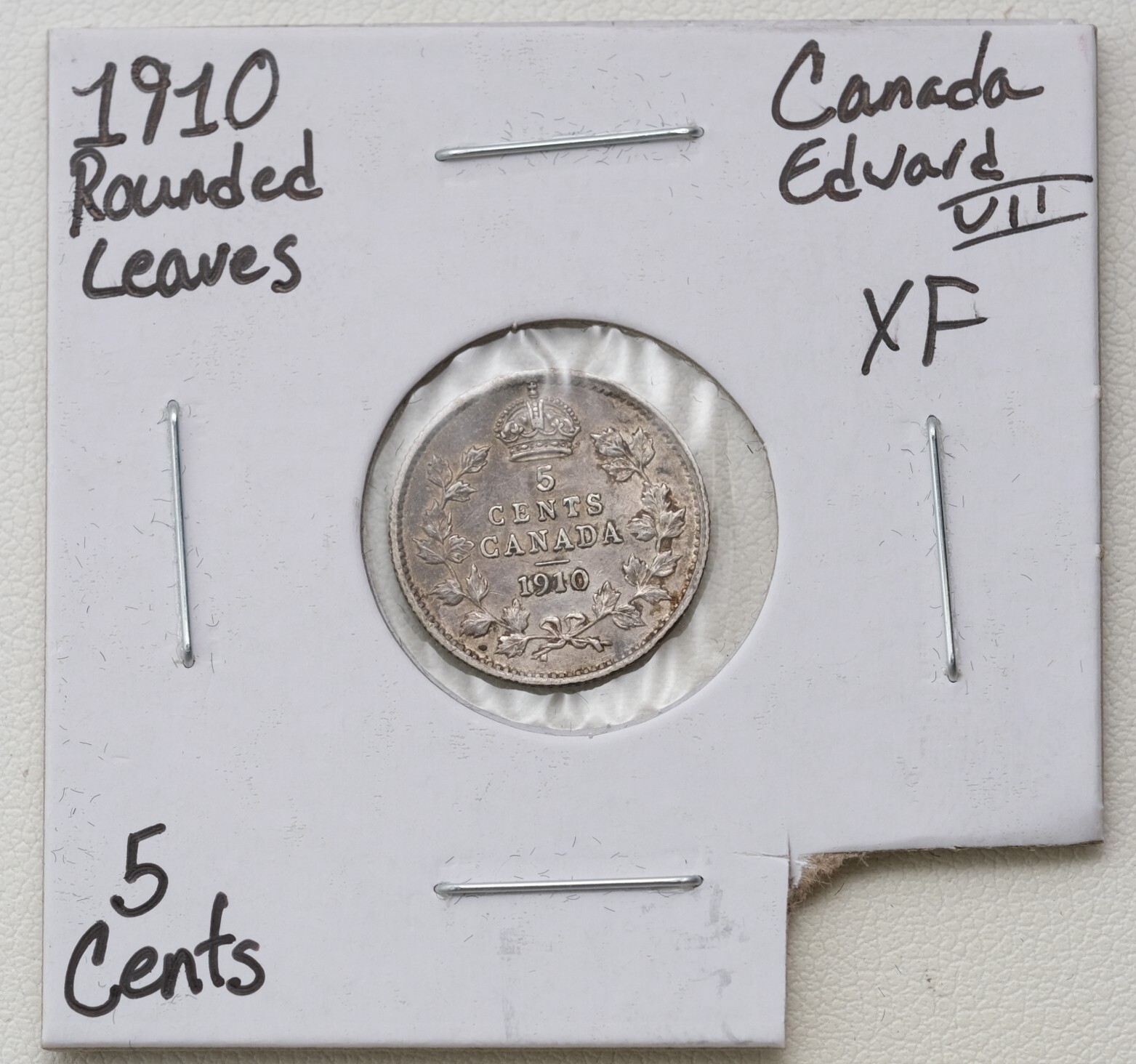 1910 ML Round Maple Leaves Bow Canada 5c 5 Cents King Edward VII Coin