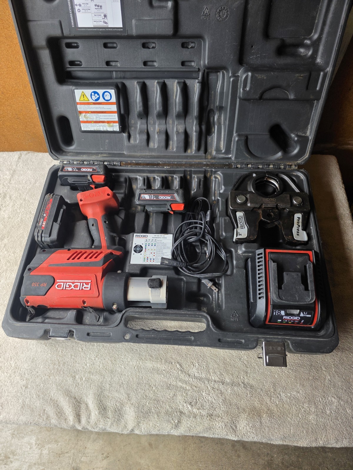 RIDGID RP 350 18V ProPress Press Tool Kit for Copper w/ Charger ..Jaws 1