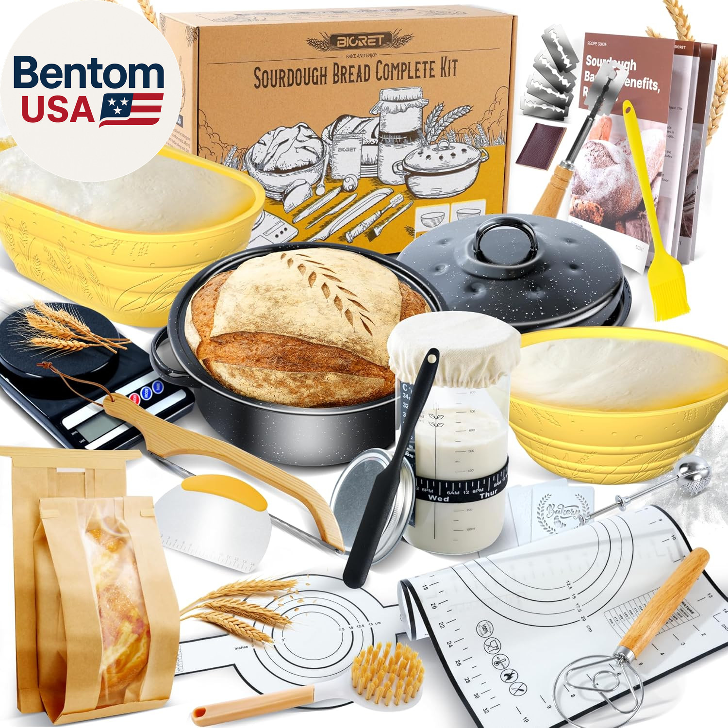 Sourdough Bread Baking Supplies 34 Oz Sourdough Starter Kit with Pot, 2 Silicone