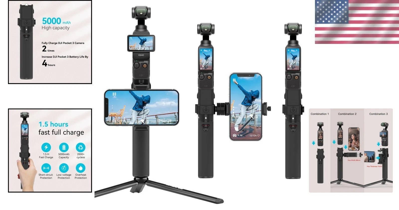 Portable Osmo Pocket 3 Power Stick with Tripod^-~"