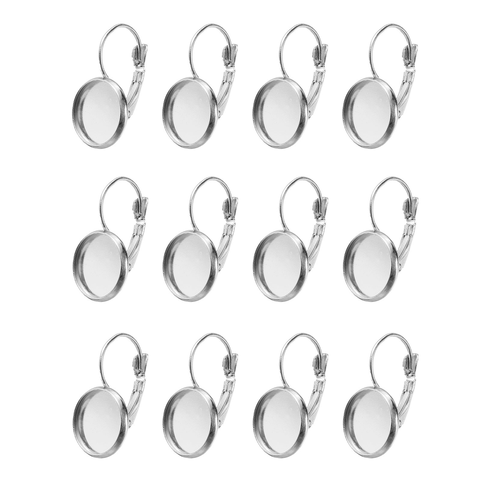 20Pcs Leverback Earring Hooks with 12mm Flat Round Blank Bezel Trays, Silver