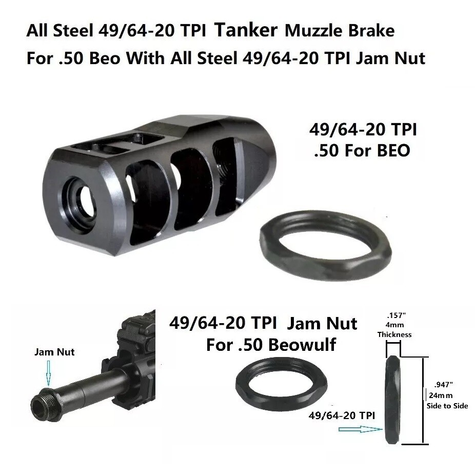 Steel 49/64''x20 TPI competition Muzzle Brake F .50 12.7x42 mm Beo With Jam Nut