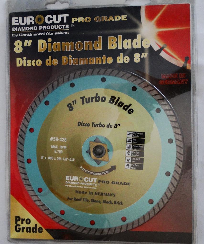 Eurocut 8'' Turbo Rim Diamond Blade Saw Cuts Roof Tile, Block, Brick, and Stone