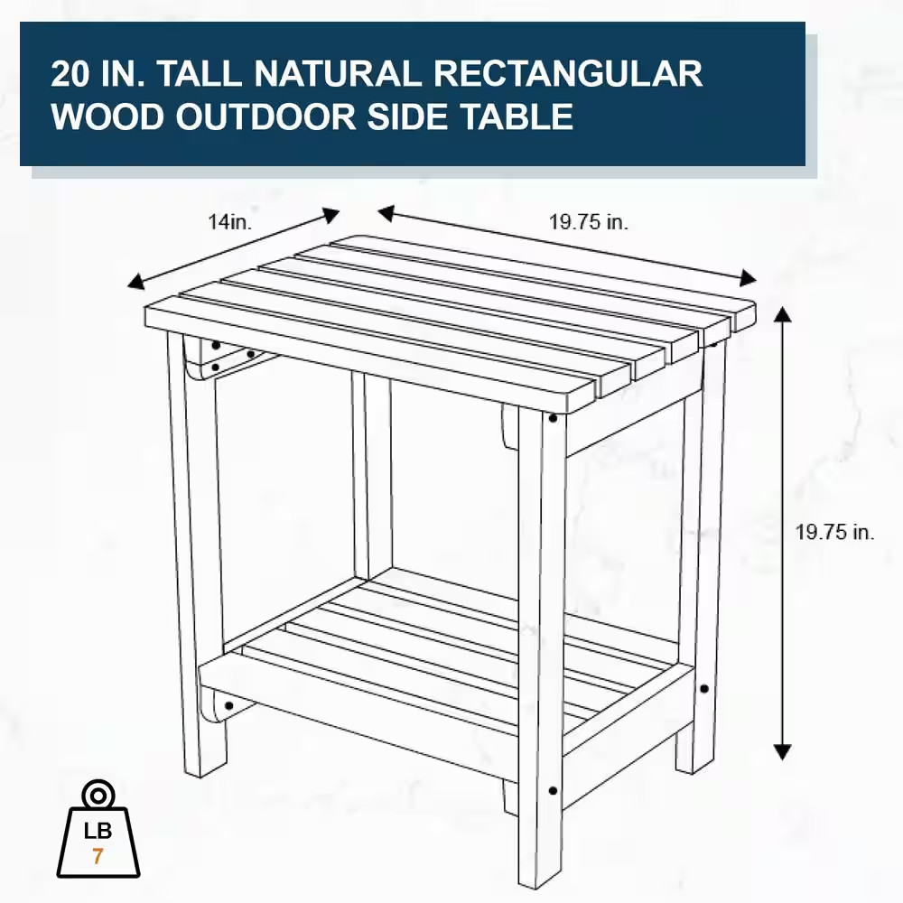 20 In. Tall Natural Rectangular Wood Outdoor Side Table