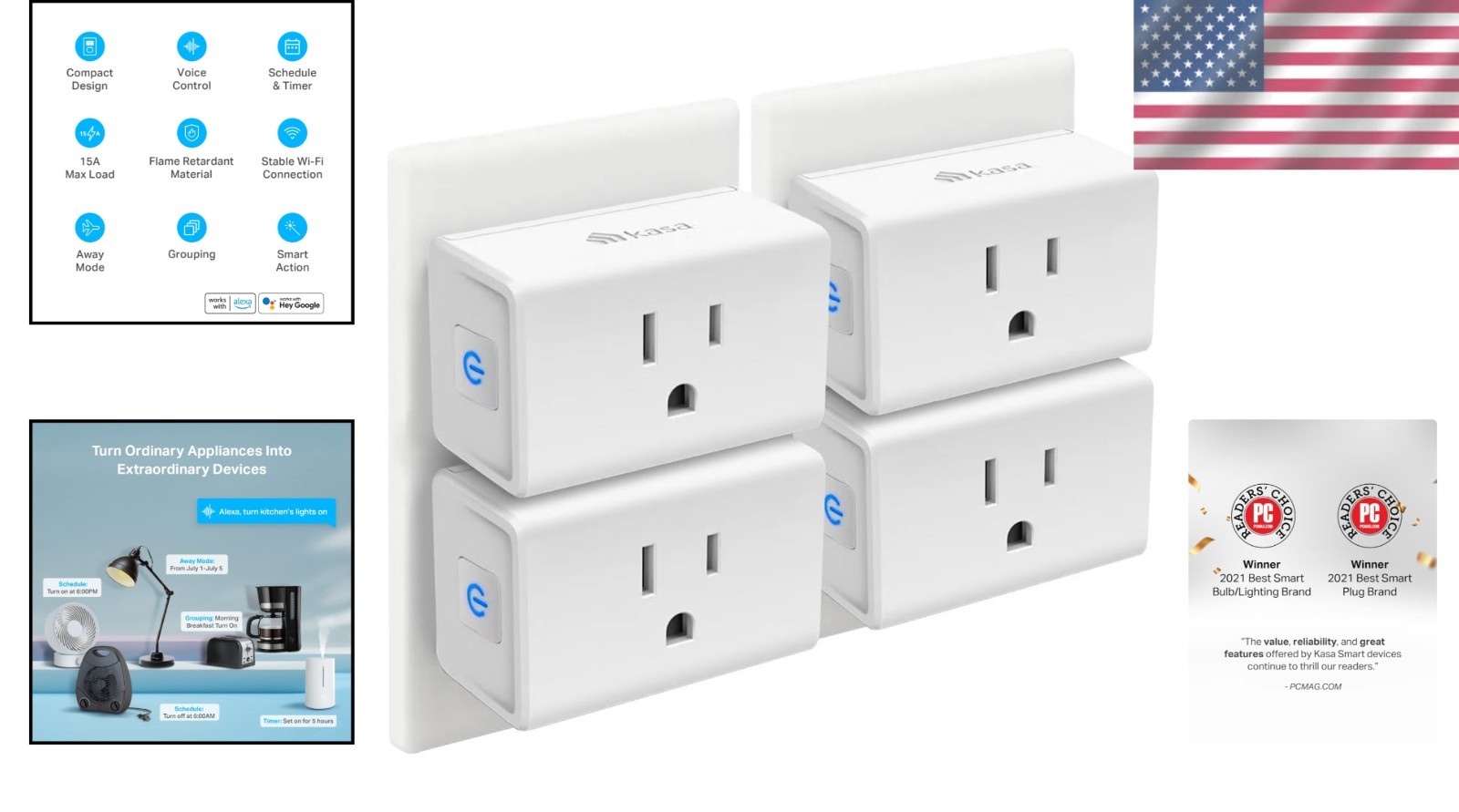 Mini Wi-Fi Smart Plug 4 Pack Voice Control Compatible with Smart Home Devices