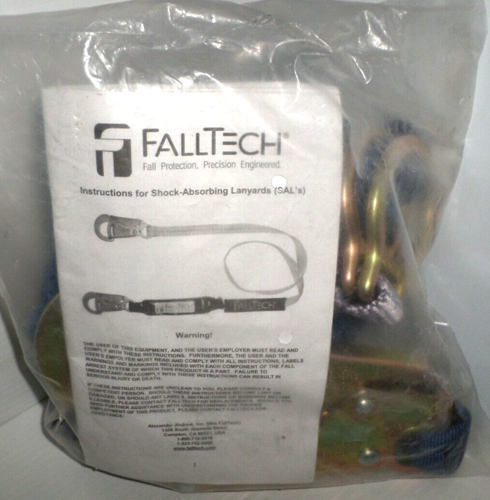 ⭐NEW IN BAG⭐ FALLTECH 82563D SHOCK ABSORBERS LANYARD 6FT W/ REBAR HOOK  🔴USA🔵