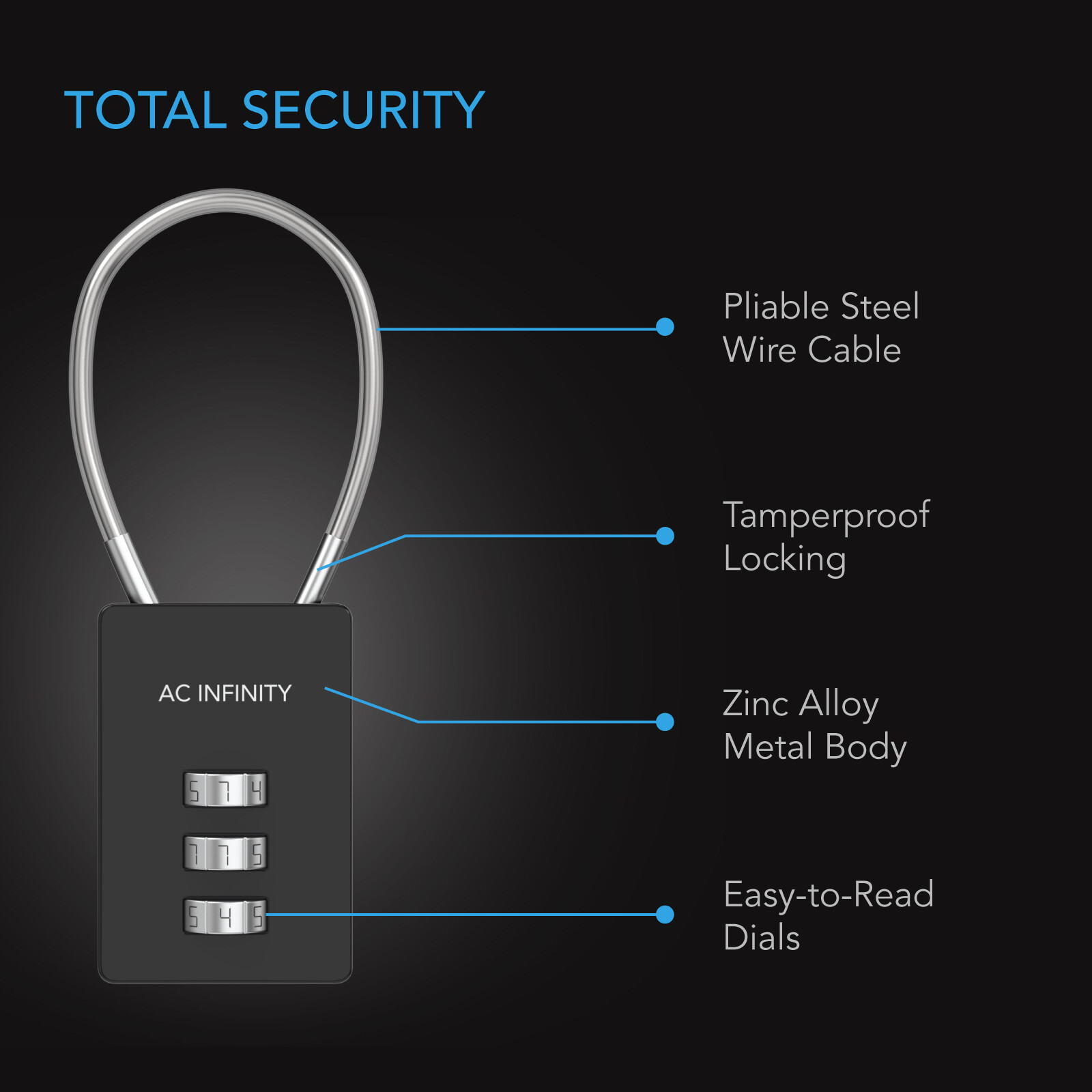 3-Digit Combination Lock, Steel Wire Cable Loop, 2-Pack