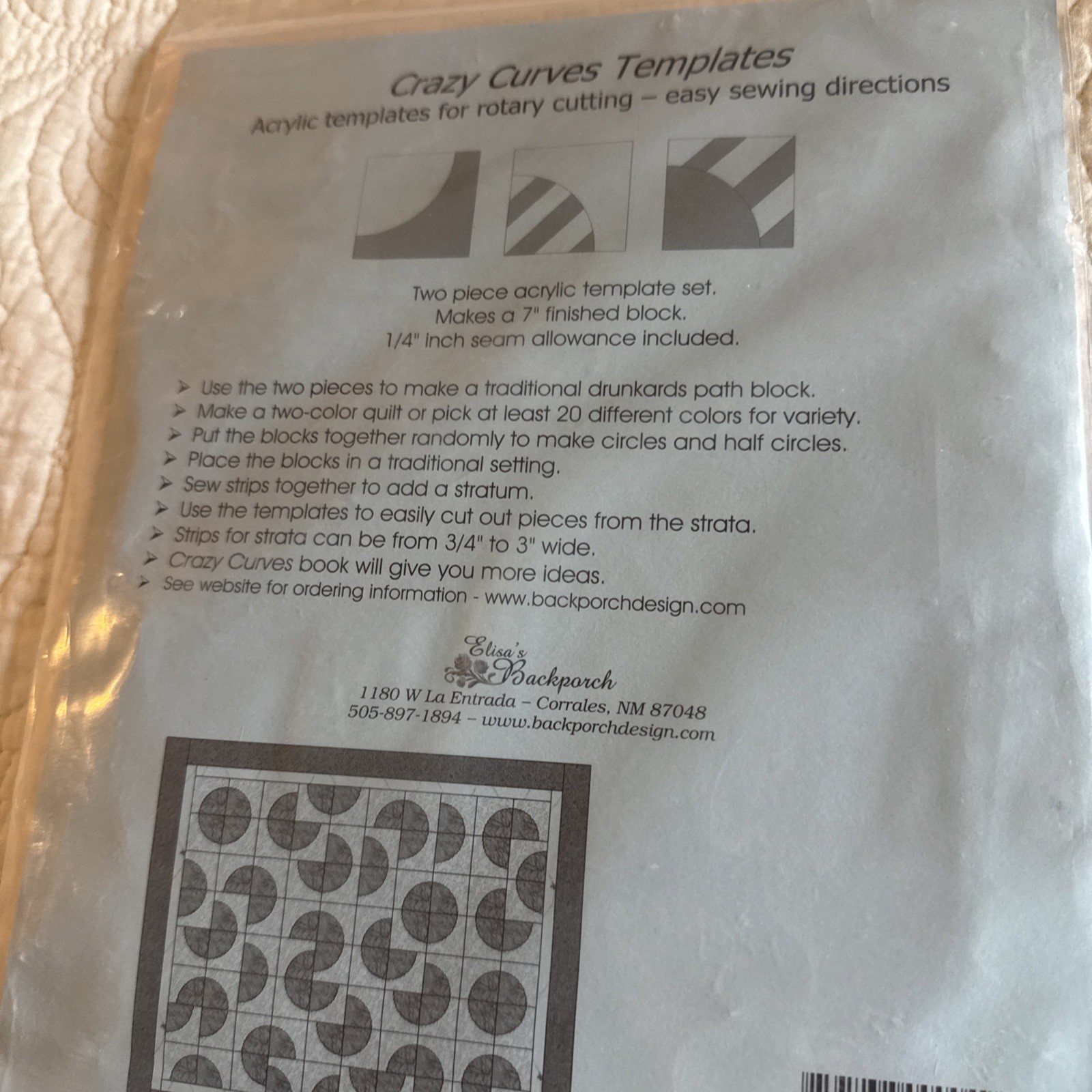 Quilt Templates - Elisa's Backporch - Never used Crazy Curves Templates
