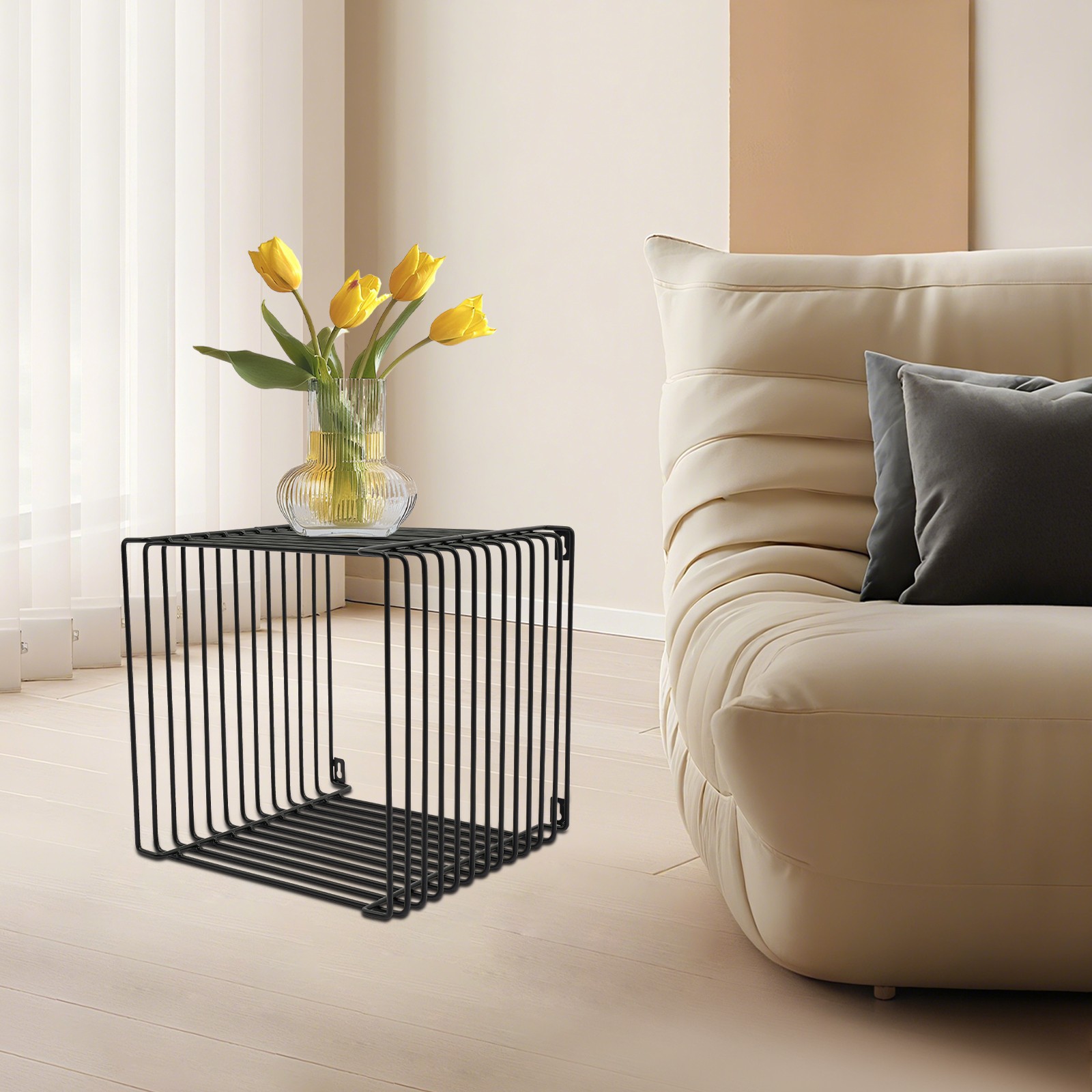 30x30x30cm Vintage Side Table Square Geometry Side Table Linear Metal End Table