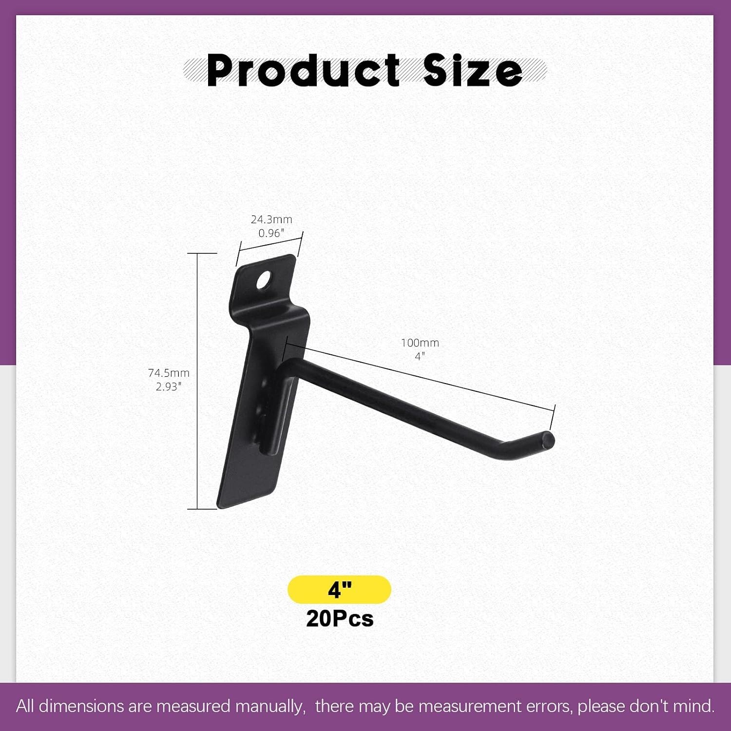 20 Heavy-Duty 4-Inch Slatwall Hooks Set - Durable Garage Organization Solution