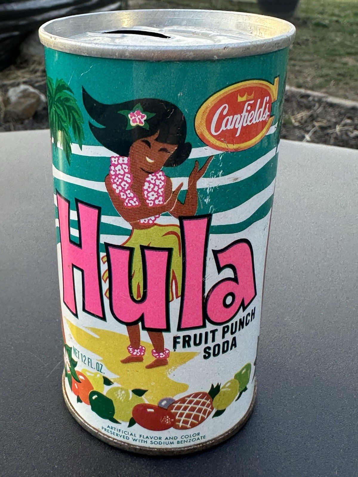 1969 CANFIELD’S HULA FRUIT PUNCH SODA 12 OZ. PULL-TAB CAN