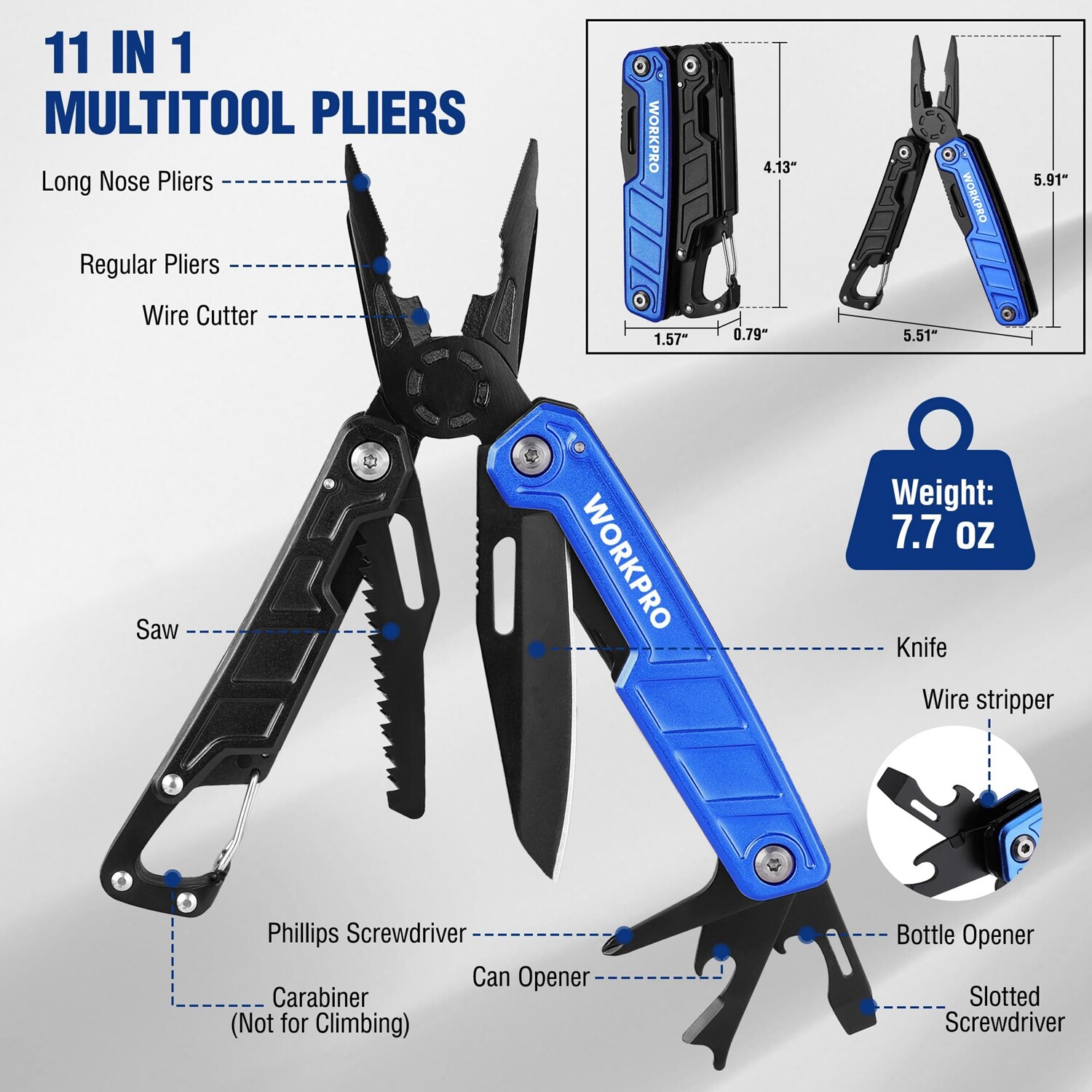 WORKPRO Multitool-11 in 1 Multitool Pliers w/Pocket Clip Sheath-EDC Multi Knives