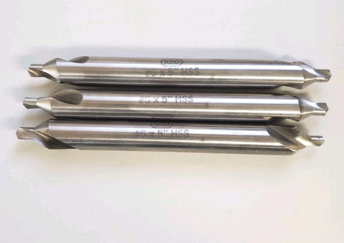 3PCS. - KEO® 907 HSS #6X5 60° Plain Type Centerdrill, Ø.219 Pilot, 1/2 Body