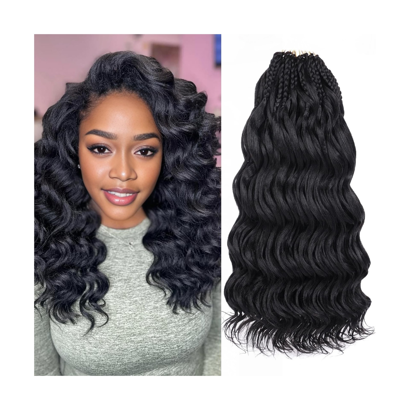 Leeven 14 Inch Pre Looped Ocean Wave Crochet Hair 8 Packs Black... FAST USA SHIP
