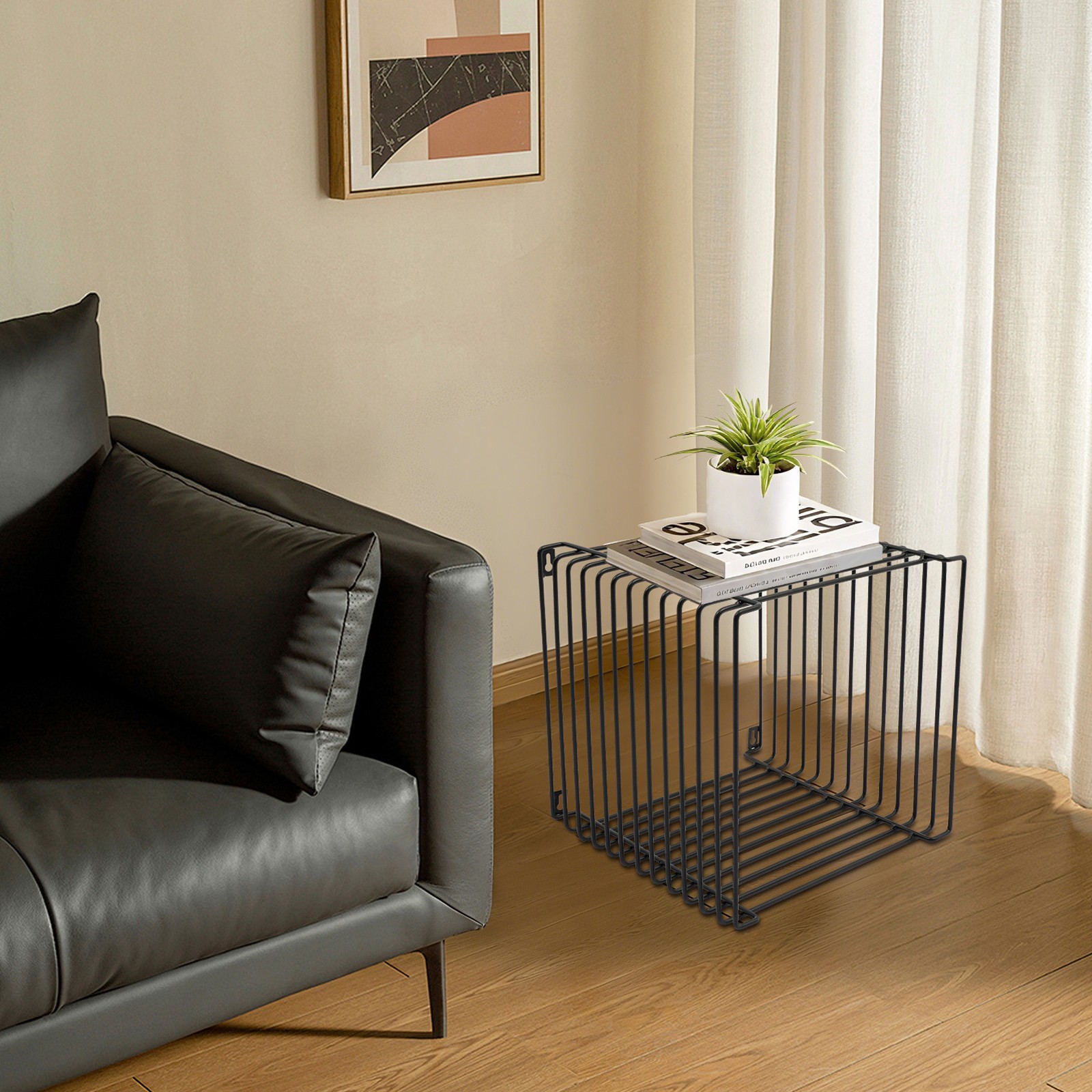 30x30x30cm Vintage Side Table Square Geometry Side Table Linear Metal End Table
