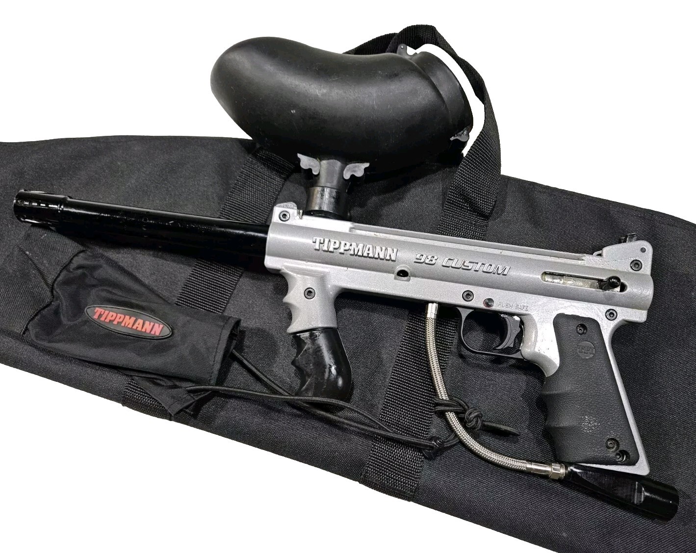 Silver Tippmann Model 98 Paintball Gun Case Feeder Barrel Sleeve New Ball Detent