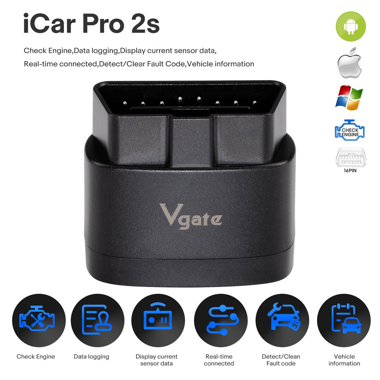 Vgate iCar Pro 2S Bluetooth 5.2 OBD2 Diagnostic Scan for iPhone,Android,Windows