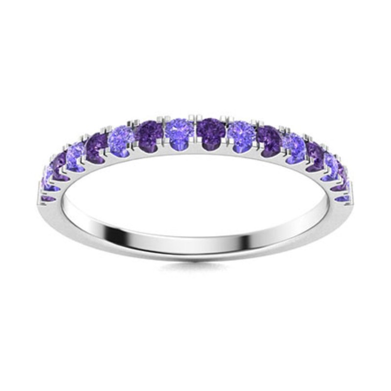 2mm Round Amethyst Tanzanite Ring 925 Sterling Silver Stackable Eternity Band