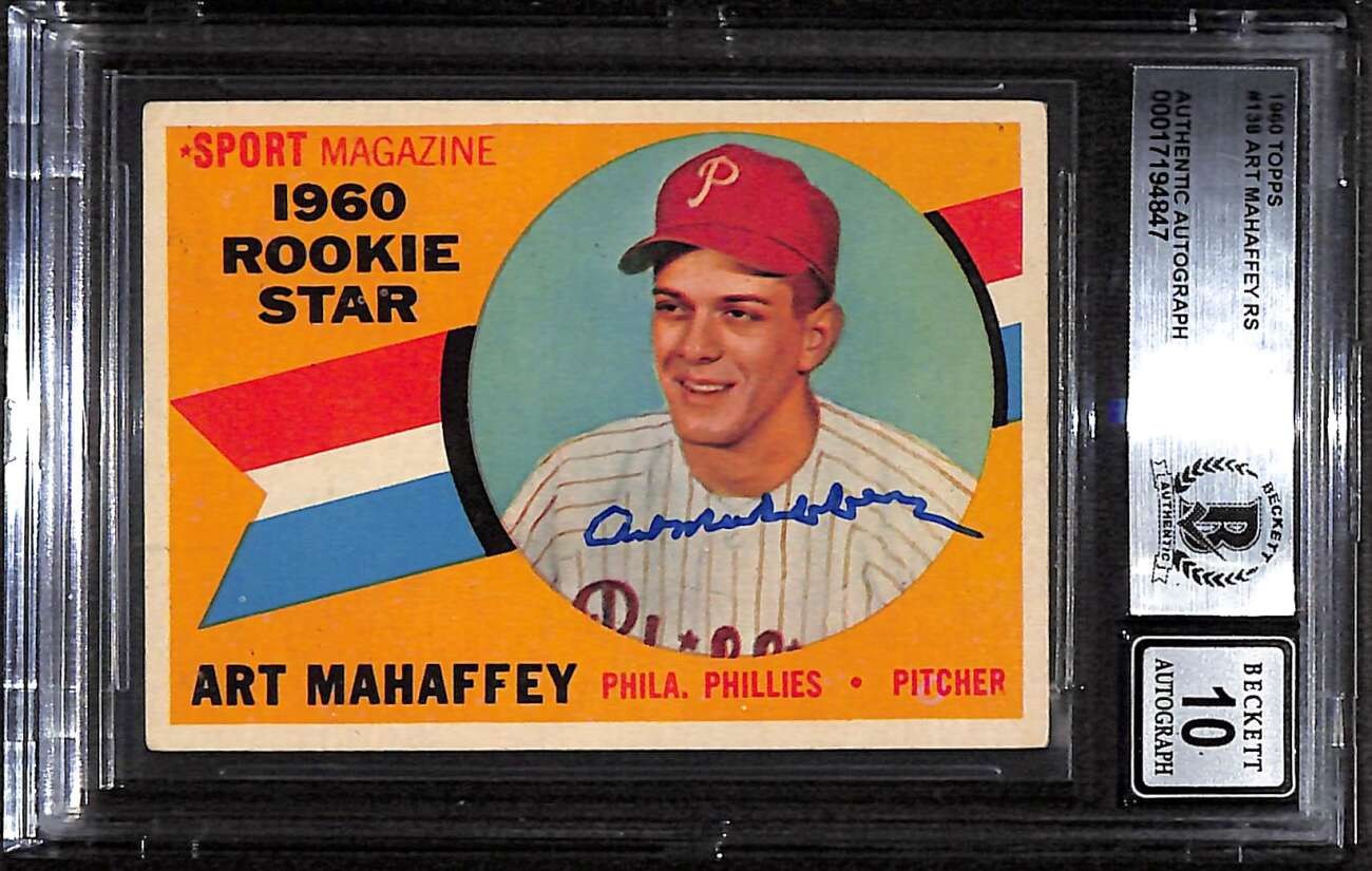 1960 Topps 138 Art Mahaffey RS RC BGS Auto 10 Autographed BVG Authentic C92765