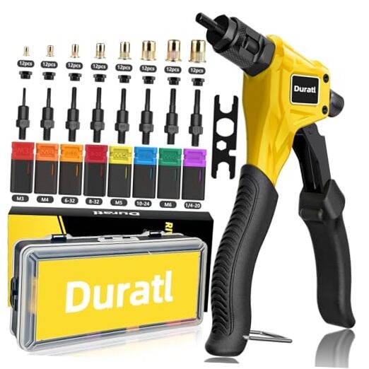 Rivet Nut Tool Kit, 8-Inch Hand Rivnut Tool for Tight Spaces, Nutsert Yellow
