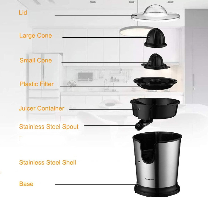 Electric Citrus Juicer, Lemon Squeezer, Orange Squeezer with Two Cones, Black
