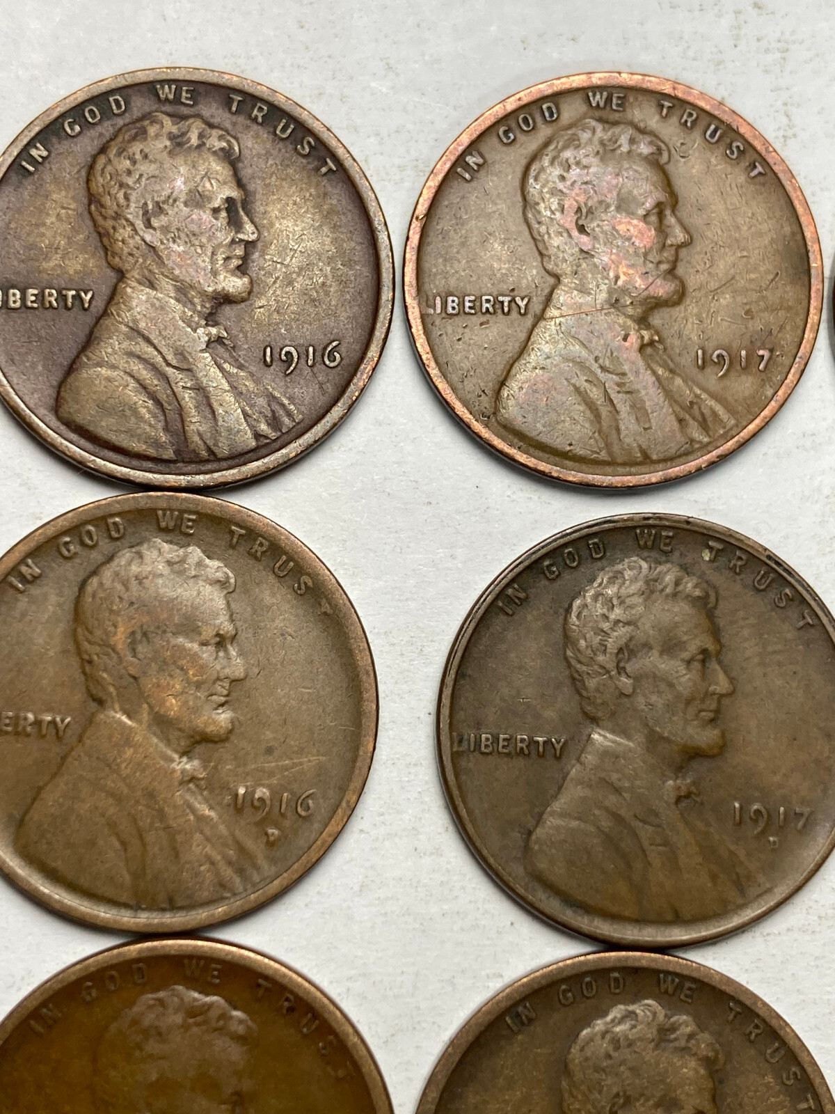 1916-PDS---1919-PDS LINCOLN WHEAT CENT PENNY LOT, 12 COINS, ALL FINE!!