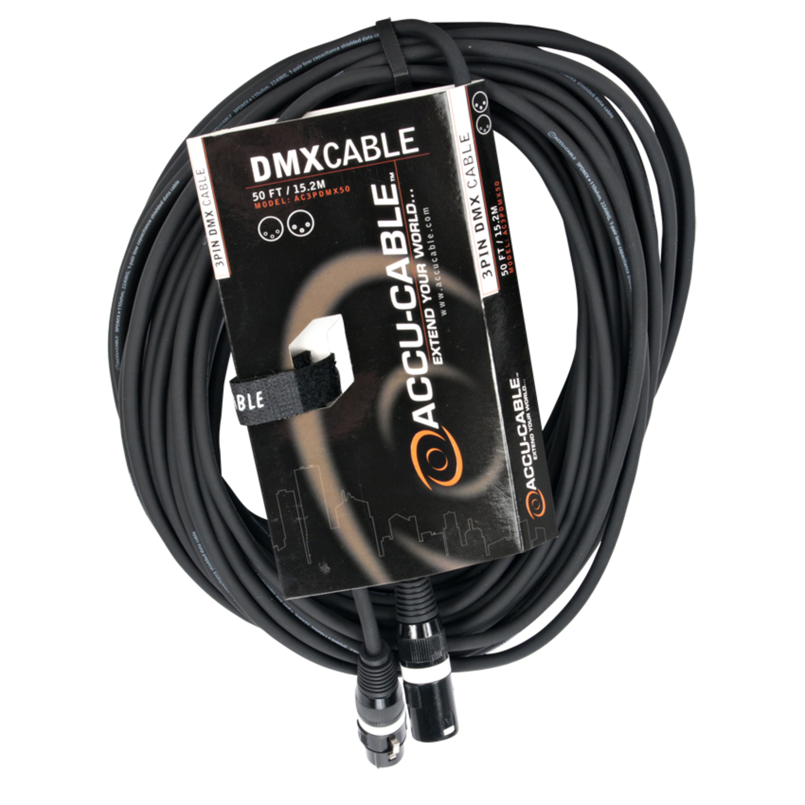 Accu Cable AC3PDMX50 50 Foot 3-Pin Male To 3-Pin Female DMX Lighting Cable ADJ