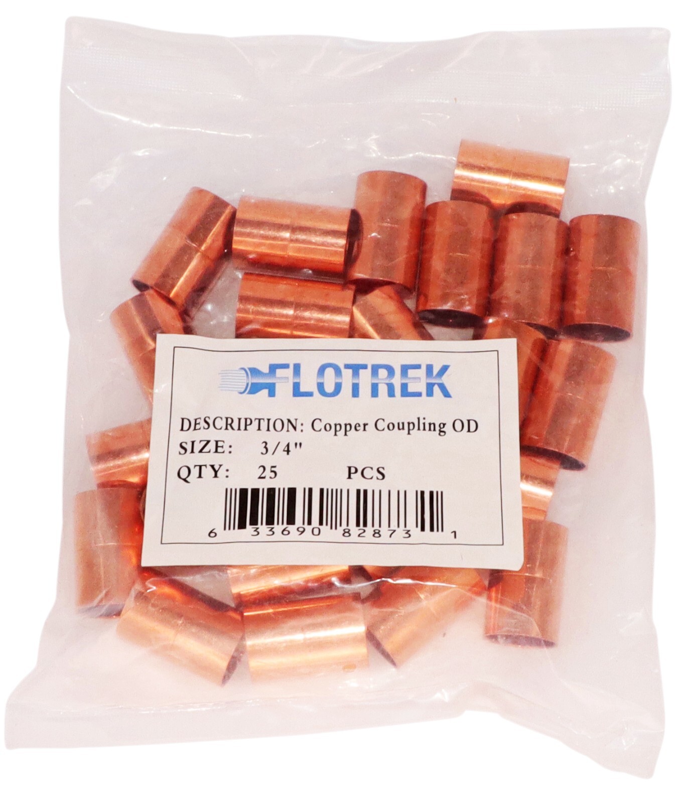 3/4" OD HVAC Copper Coupling with Rolled Stop, W01028 / C165-0090 , Pack of (25)