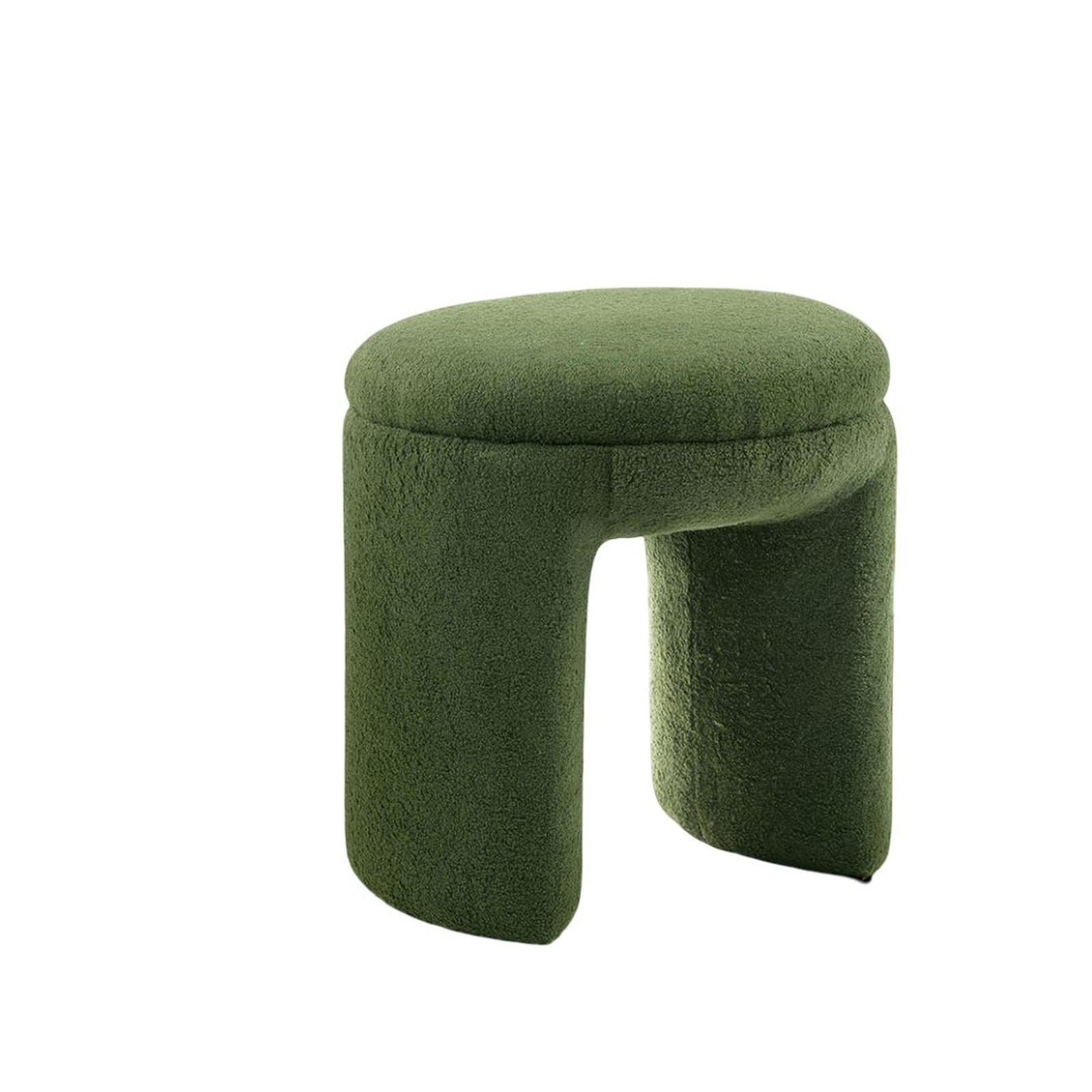 Modern Accent Seat Green Teddy Fabric Stool Round Top Contemporary Bench Extra