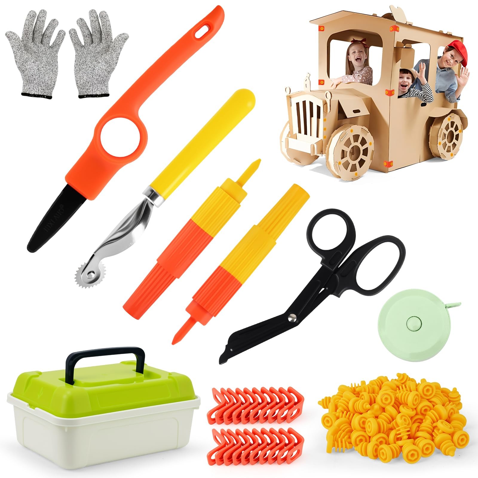 Cardboard Cutting Tools for Kids, 170 Pcs DIY Safe large, Black, Orange