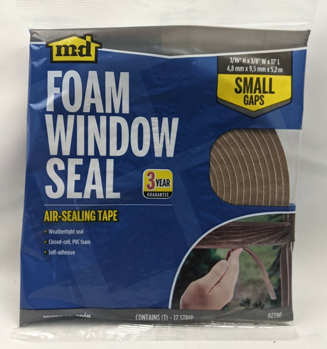 New M-D Foam Window Weatherstrip Tape – Brown PVC, 3/16" x 3/8" x 17' Draft Seal