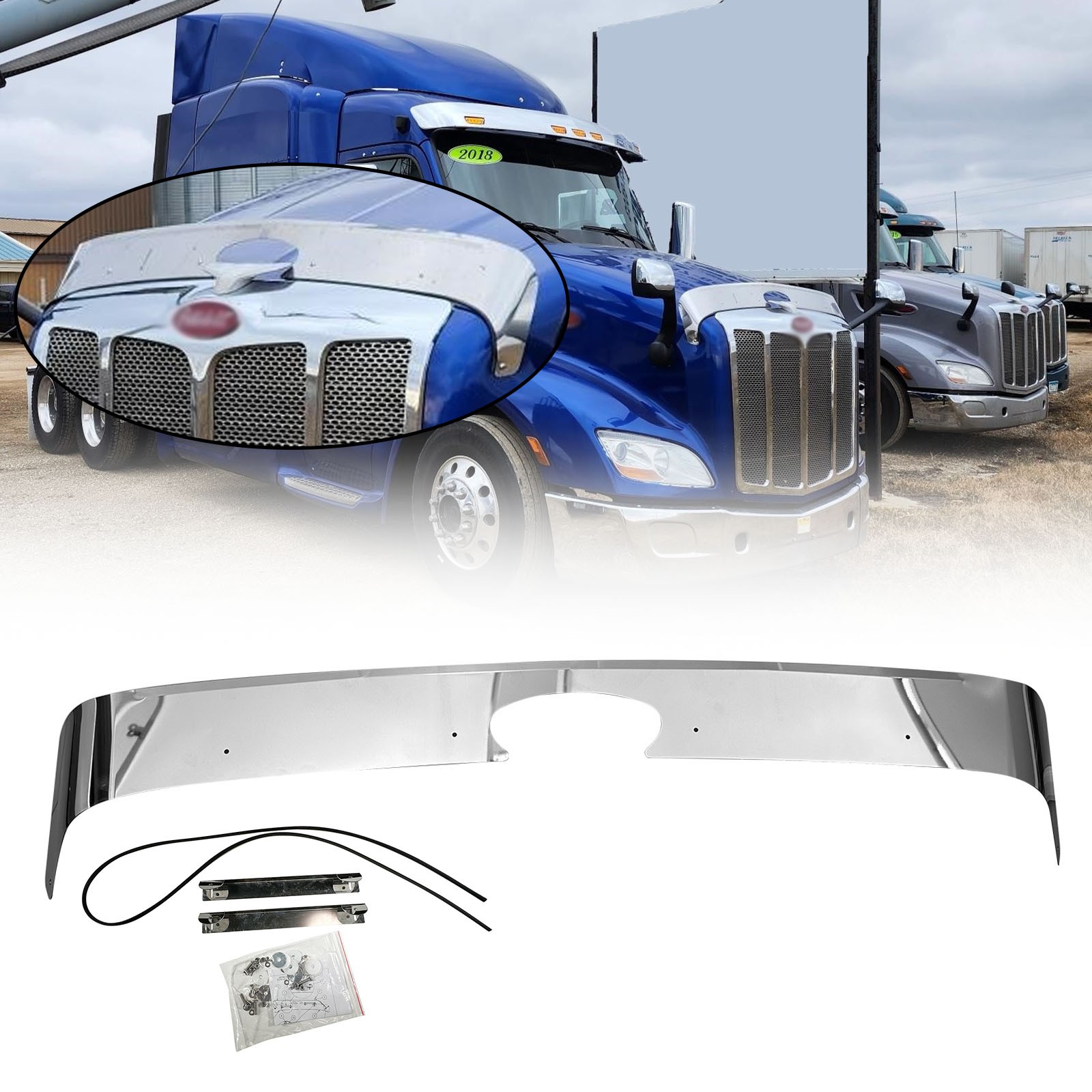 New Bug Deflector Hood ShieldW/Pre-Punched Mount Hole Stainless For Peterbilt579