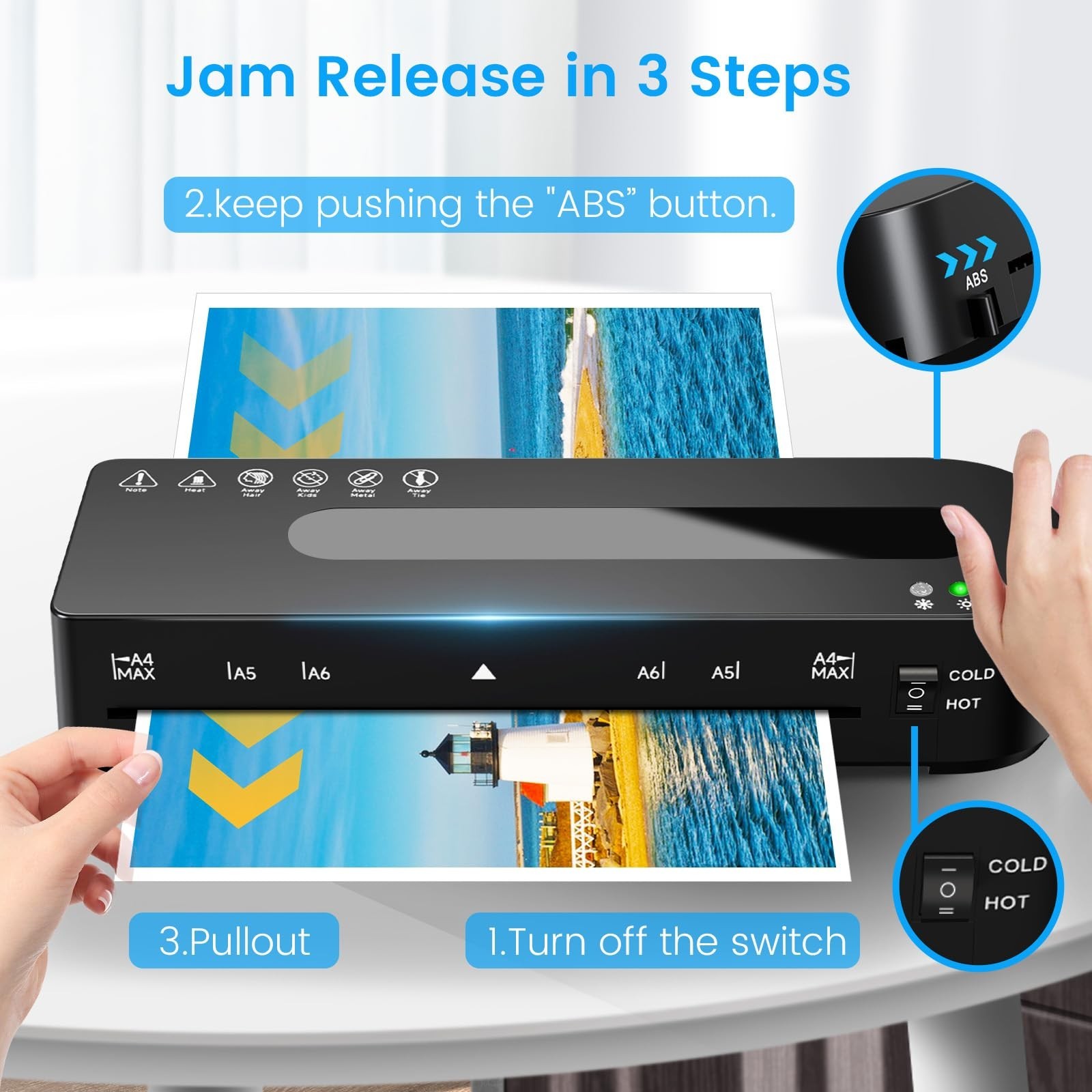 Laminator Machine, A4 Laminators Hot & Cold with 20 Laminating Sheets and Tri...