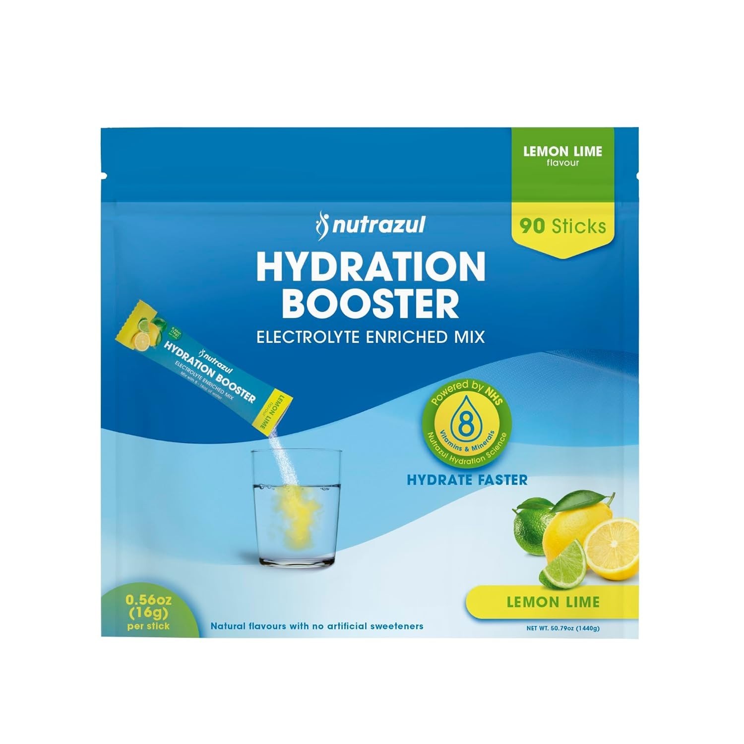 Nutrazul Rapid Hydration Booster Electrolyte Enriched Mix 90 Packs Lemon Lime