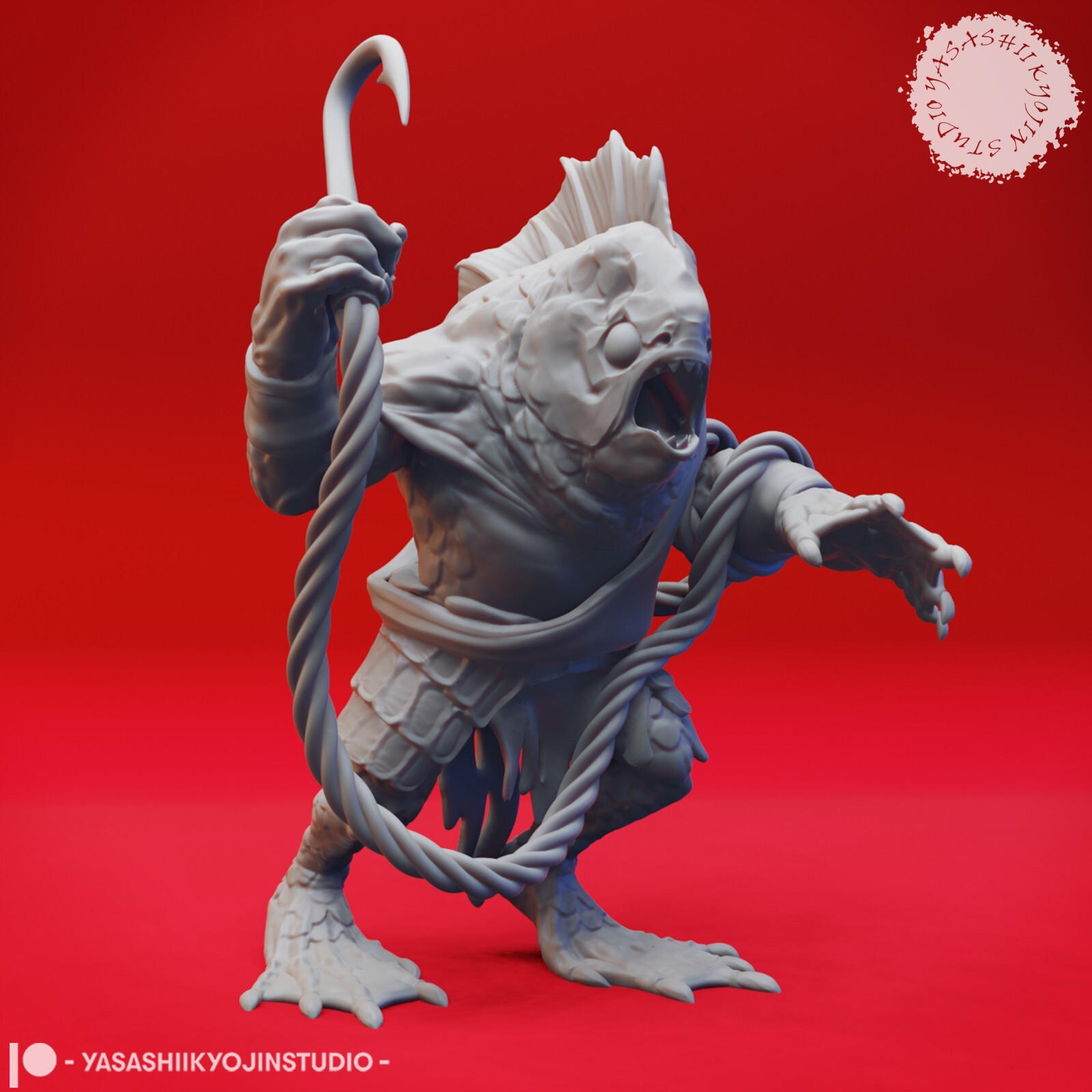 Kuo-toa Merfolk Fishman Hook -  Monster - Yasashii -  Dungeons and Dragons 32mm