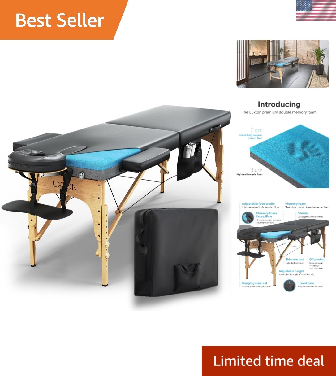 Foldable Memory Foam Massage Bed - Sturdy, Adjustable, and Easy to Transport