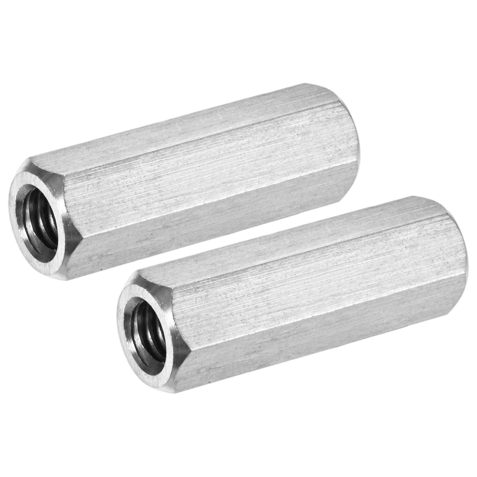 2-Pack 5/16"-18 UNC Hex Coupling Nuts, 40mm, 304SS, Fully Threaded[Silver Tone]