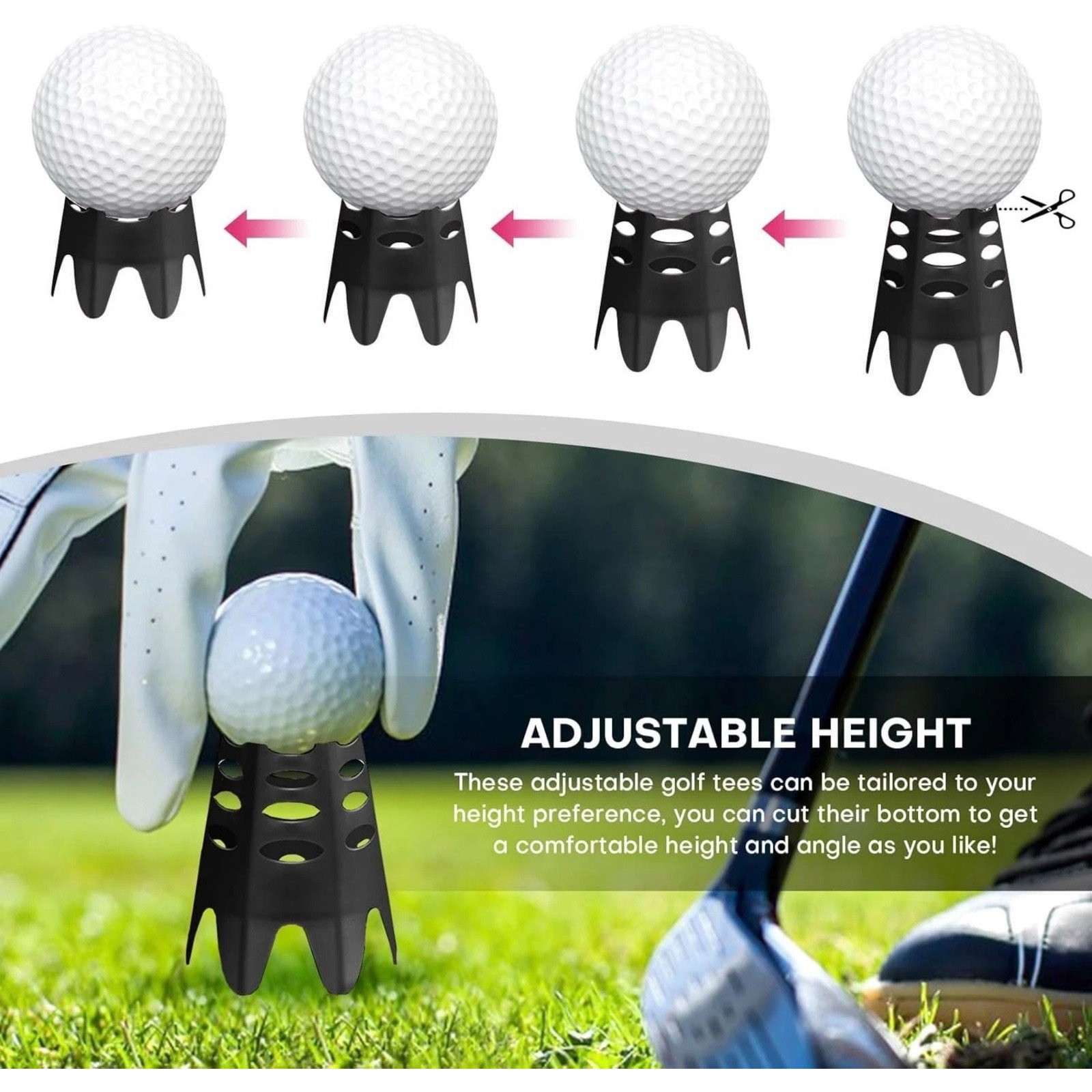 24-Piece Adjustable Golf Tees Plastic Black for Simulator and Practice Mat