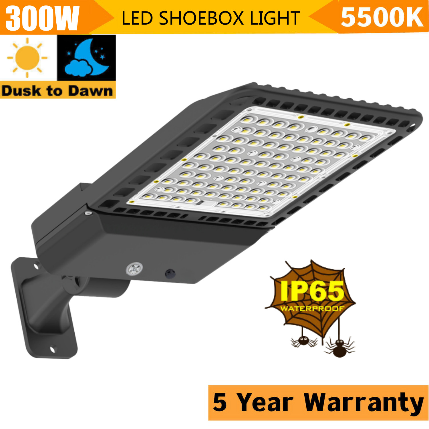 300W LED Parking Lot Light Commercial Outdoor Shoebox Street 42000LM Pole Lights