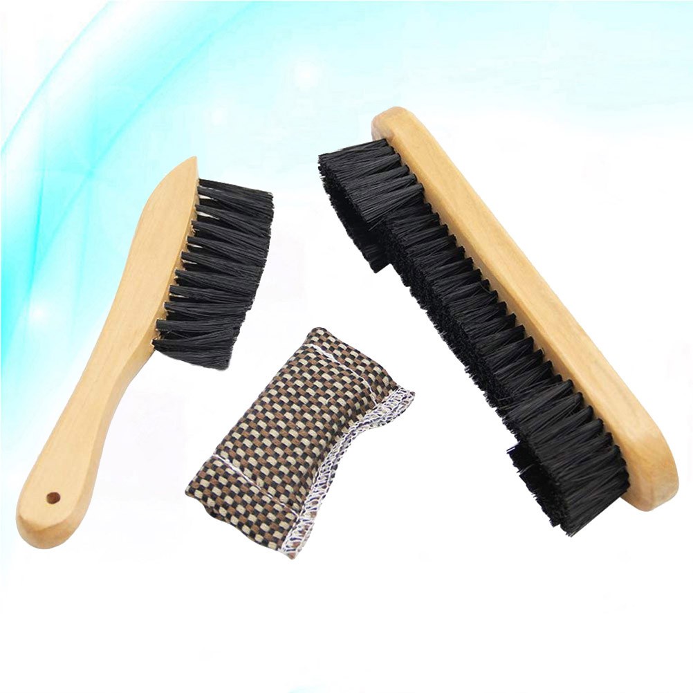3Pcs Durable Pool Table Brush Set Bamboo Handle Felt Cleaner with Cloth
