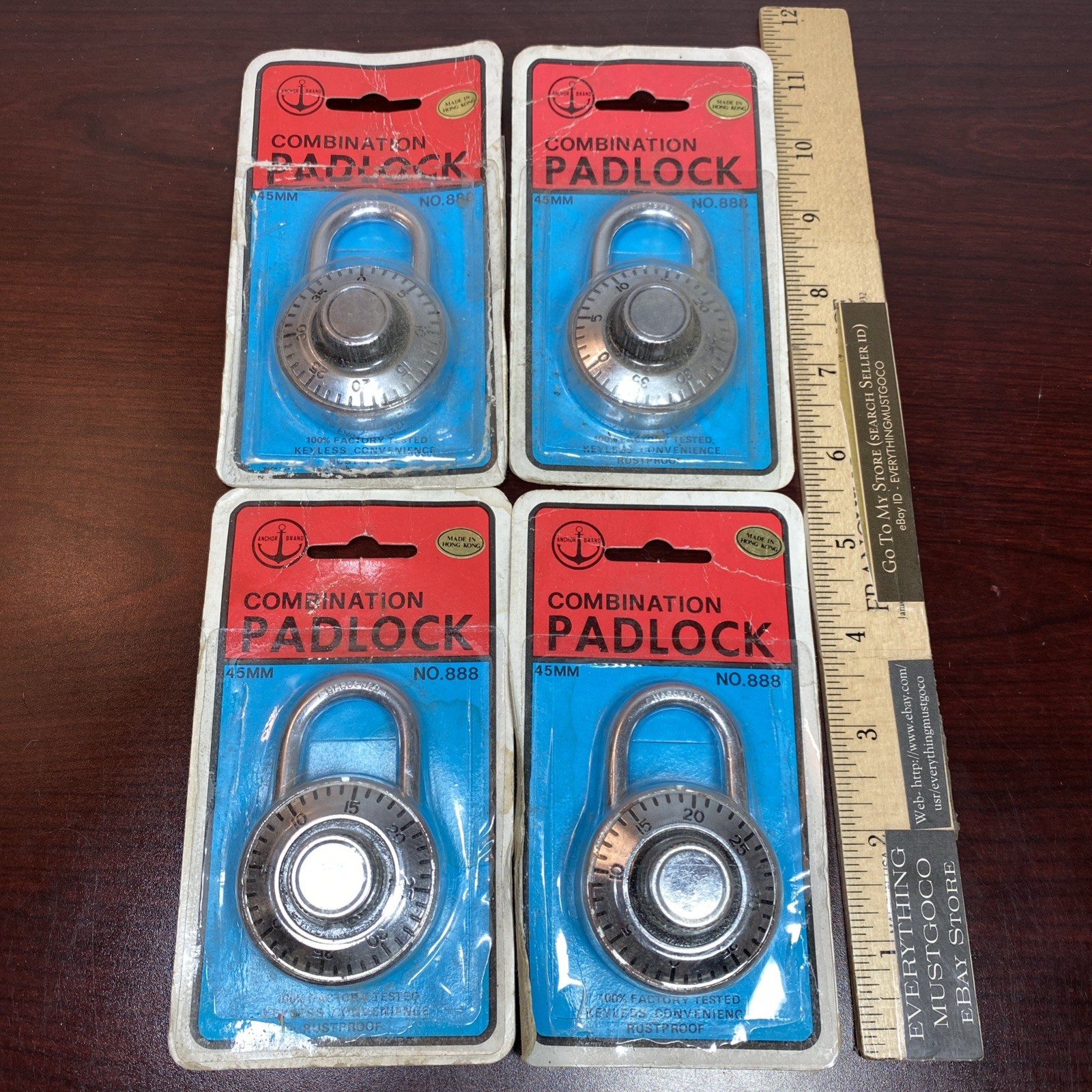 4 BEAND NEW Vtg 45mm ANCHOR BRAND Lock Padlock Locker Room Style Lock HONG KONG