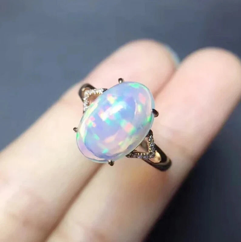 Ethiopian Opal Ring, 925 Silver Opal Ring, 3CT Genuine Ethiopian Opal Ring,