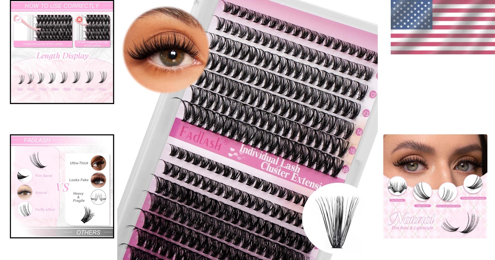 Individual D Curl Eyelash Clusters - Easy Home Application for Stunning Eyes