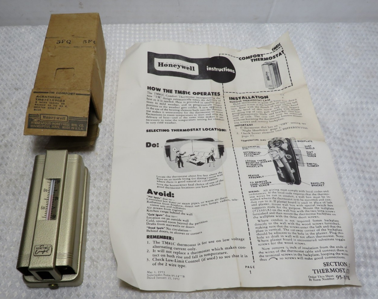 Vtg New Old Stock 1953 Minneapolis Honeywell Acratherm Thermostat RARE MINT NOS