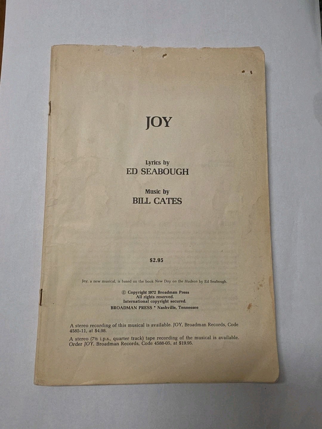 JOY A New Musical Sheet Music Book 1972 Ed Seabough & Bill Cates