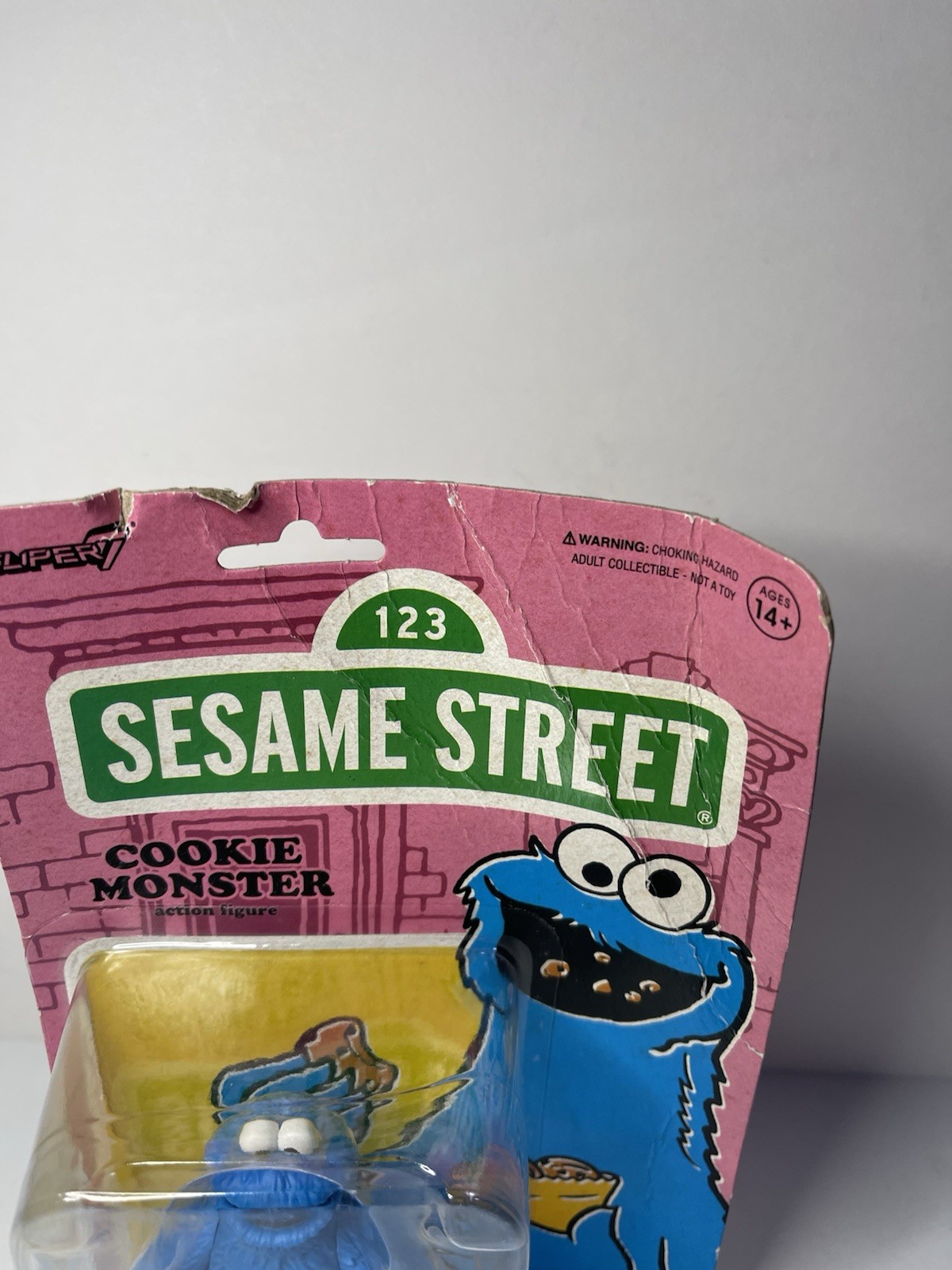 Super7 Sesame Street COOKIE MONSTER w/ COOKIES 3.75-Inch ReAction Damage box!